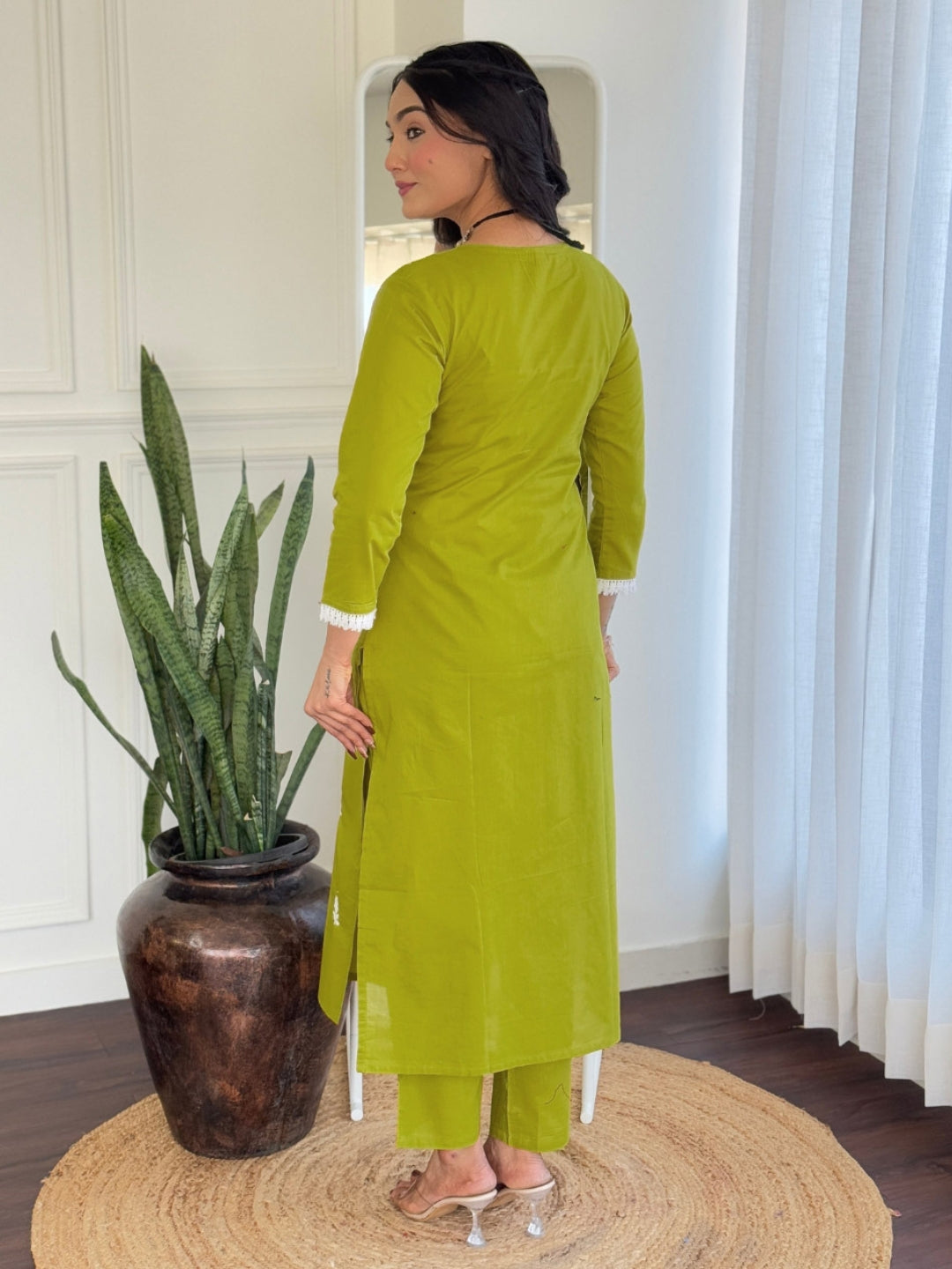 The52 Chikankari Work with Pure Cotton Fabric Straight Kurta, Pant and Dupatta Set