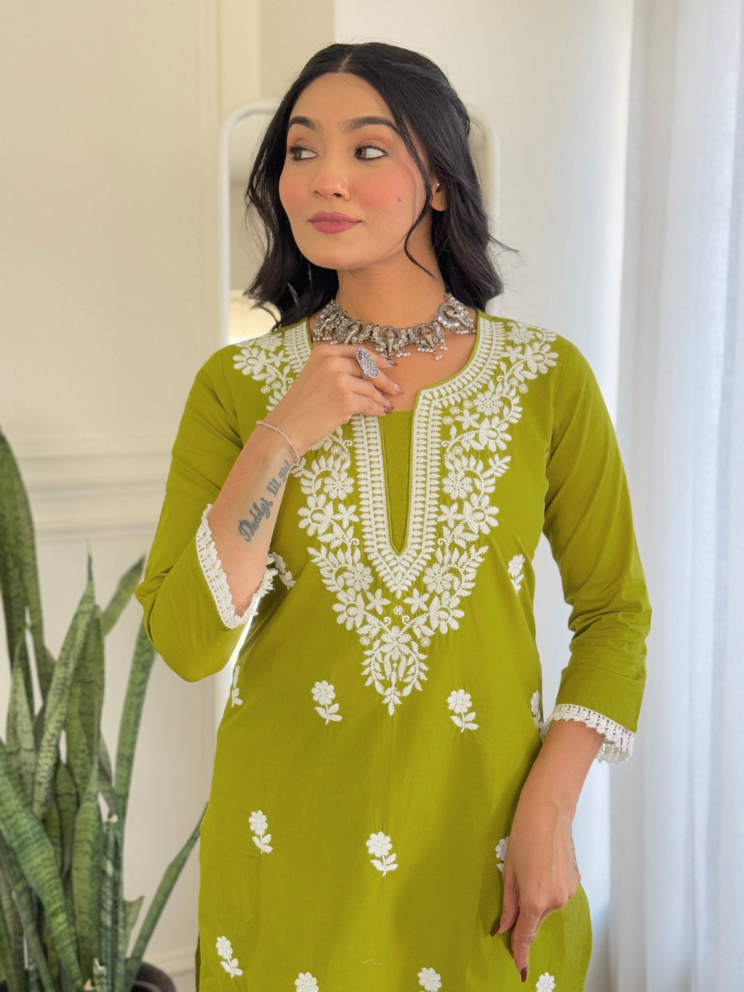 The52 Chikankari Work with Pure Cotton Fabric Straight Kurta, Pant and Dupatta Set
