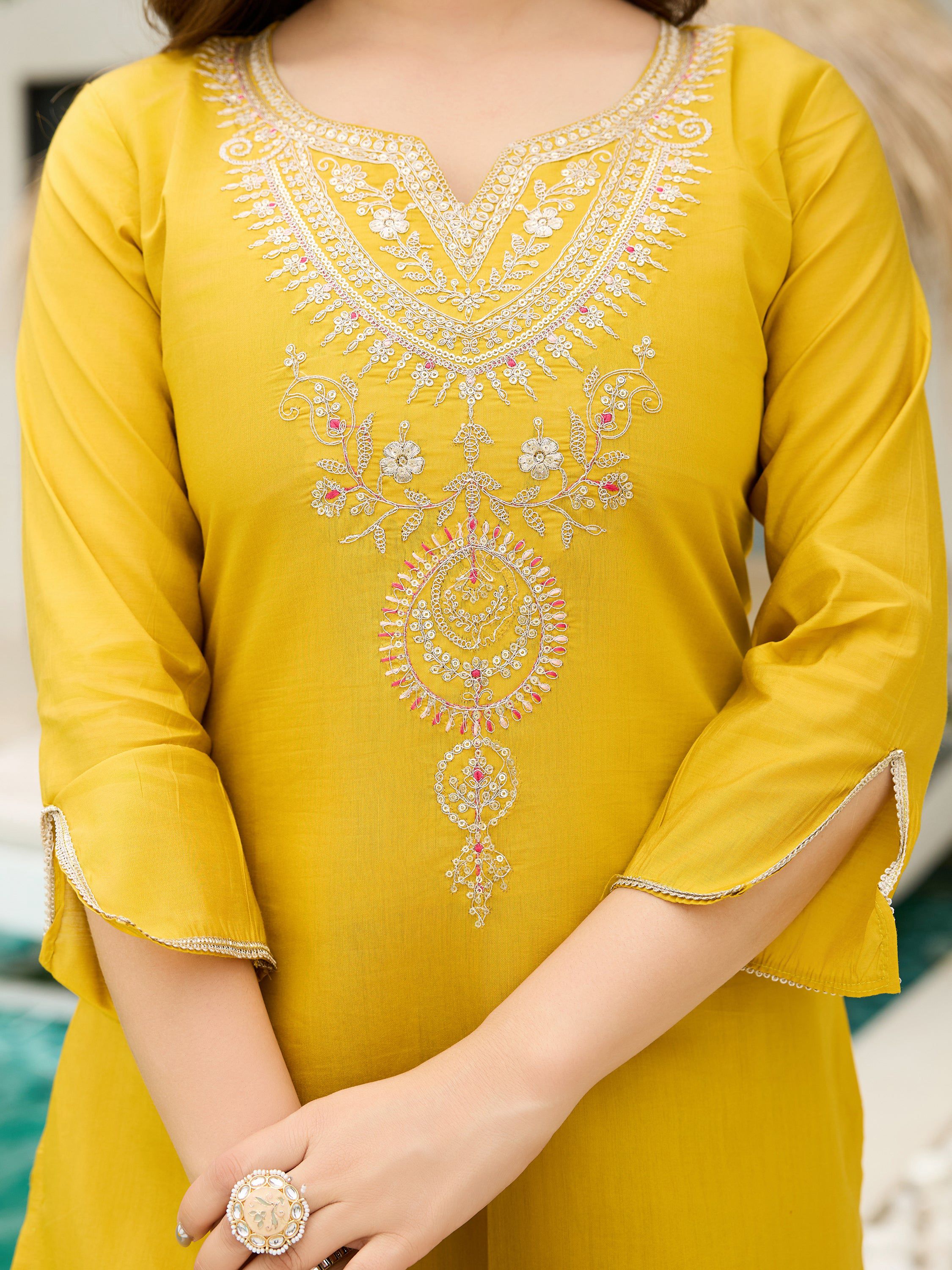 The52 Women's Viscose Embroidery work Straight Kurta with Pant and Dupatta Set