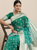 Saree Mall Green Ethnic Motifs Zari Organza Banarasi Saree