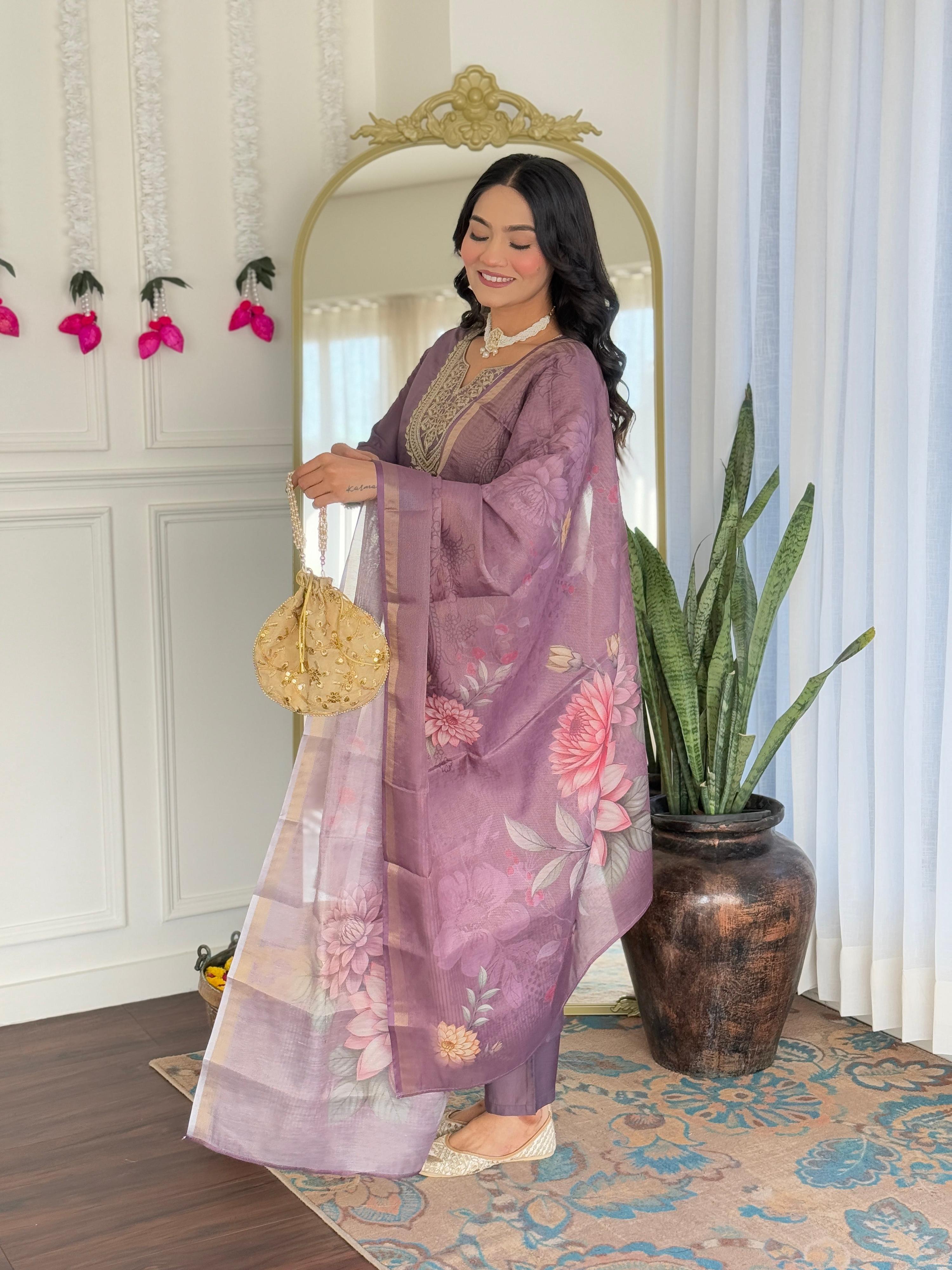 The52 Women's Gorgeous Viscose Embroidery work Straight Kurta with Pant and Dupatta Set