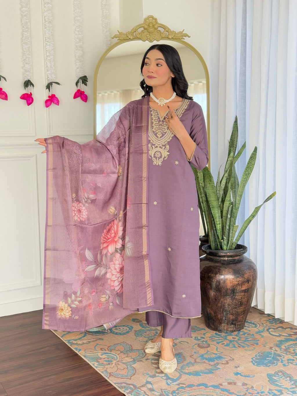 The52 Women's Gorgeous Viscose Embroidery work Straight Kurta with Pant and Dupatta Set