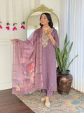 The52 Women's Gorgeous Viscose Embroidery work Straight Kurta with Pant and Dupatta Set