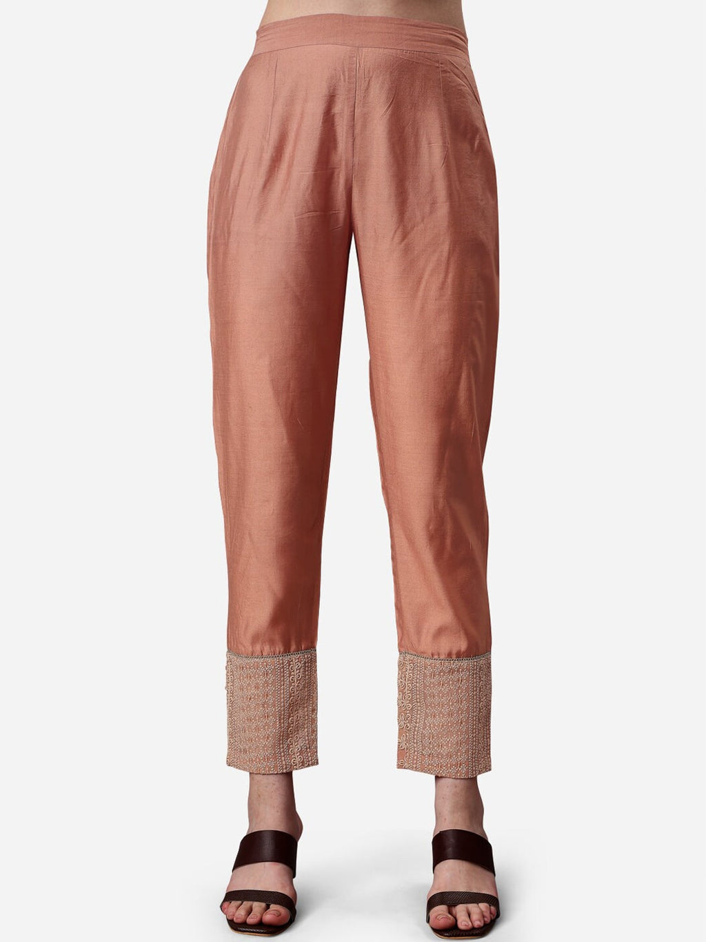 HERE&NOW Lucknowi Chikankari Schiffli Chanderi Silk Kurta Trousers with Organza Dupatta