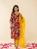 Yufta Cotton Burgundy Kurta Pant Dupatta Set