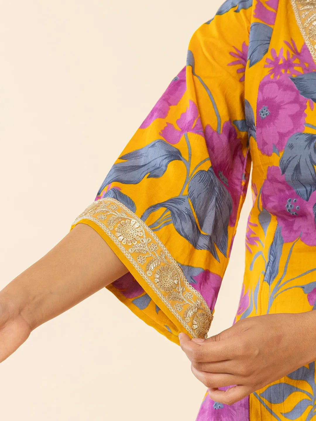 Yufta Cotton Mustard Kurta Pant Dupatta Set