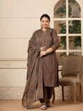 Yufta Cotton Grey Plus Size Kurta Dupatta Pant Set