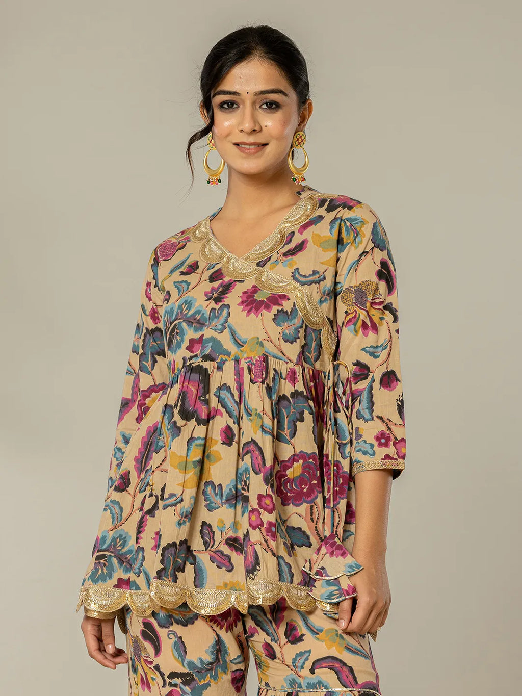 Yufta Multi Cotton Peplum Sharara Co-Ord Set