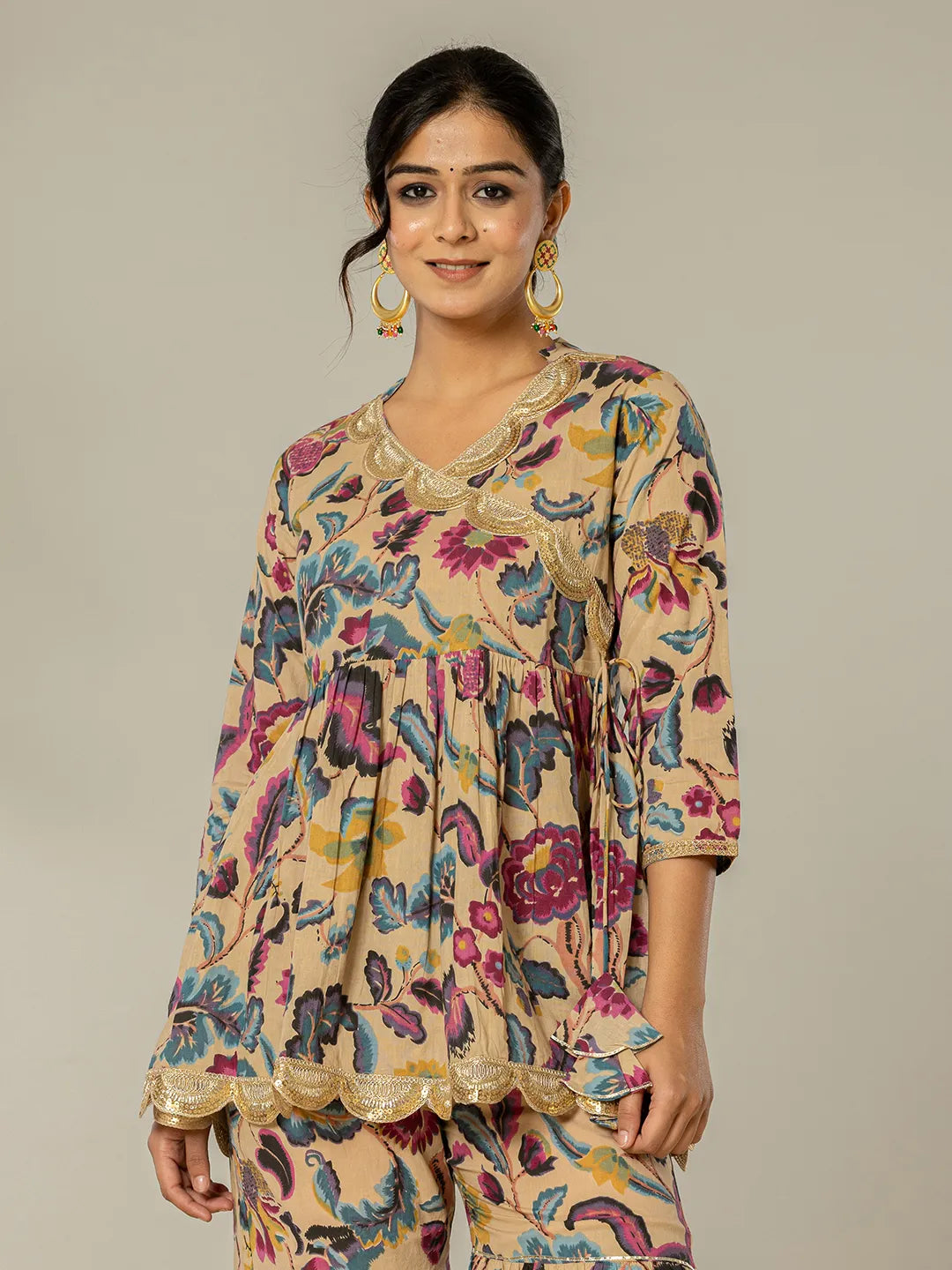 Yufta Multi Cotton Peplum Sharara Co-Ord Set