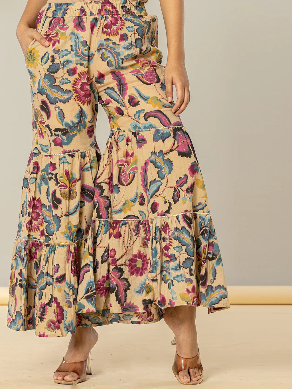 Yufta Multi Cotton Peplum Sharara Co-Ord Set