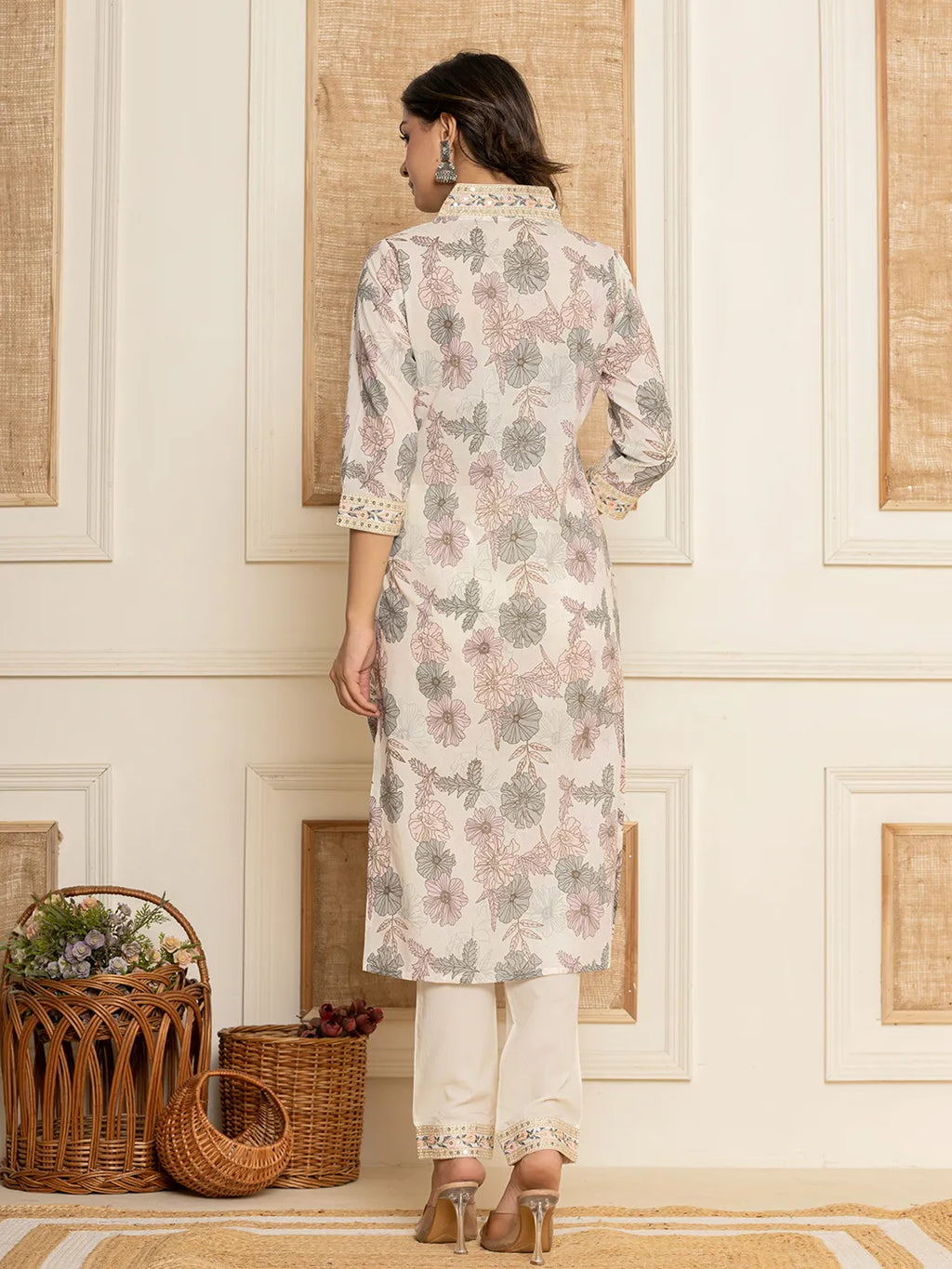 Yufta Cotton Pink Kurta Dupatta Pant Set