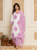 Yufta Cotton Lavender Kurta Dupatta Set