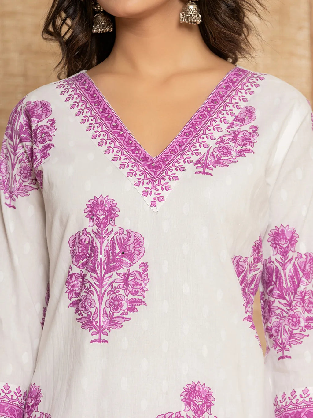 Yufta Cotton Lavender Kurta Dupatta Set