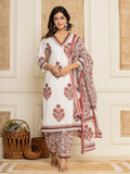 Yufta Cotton Maroon Kurta Dupatta Set