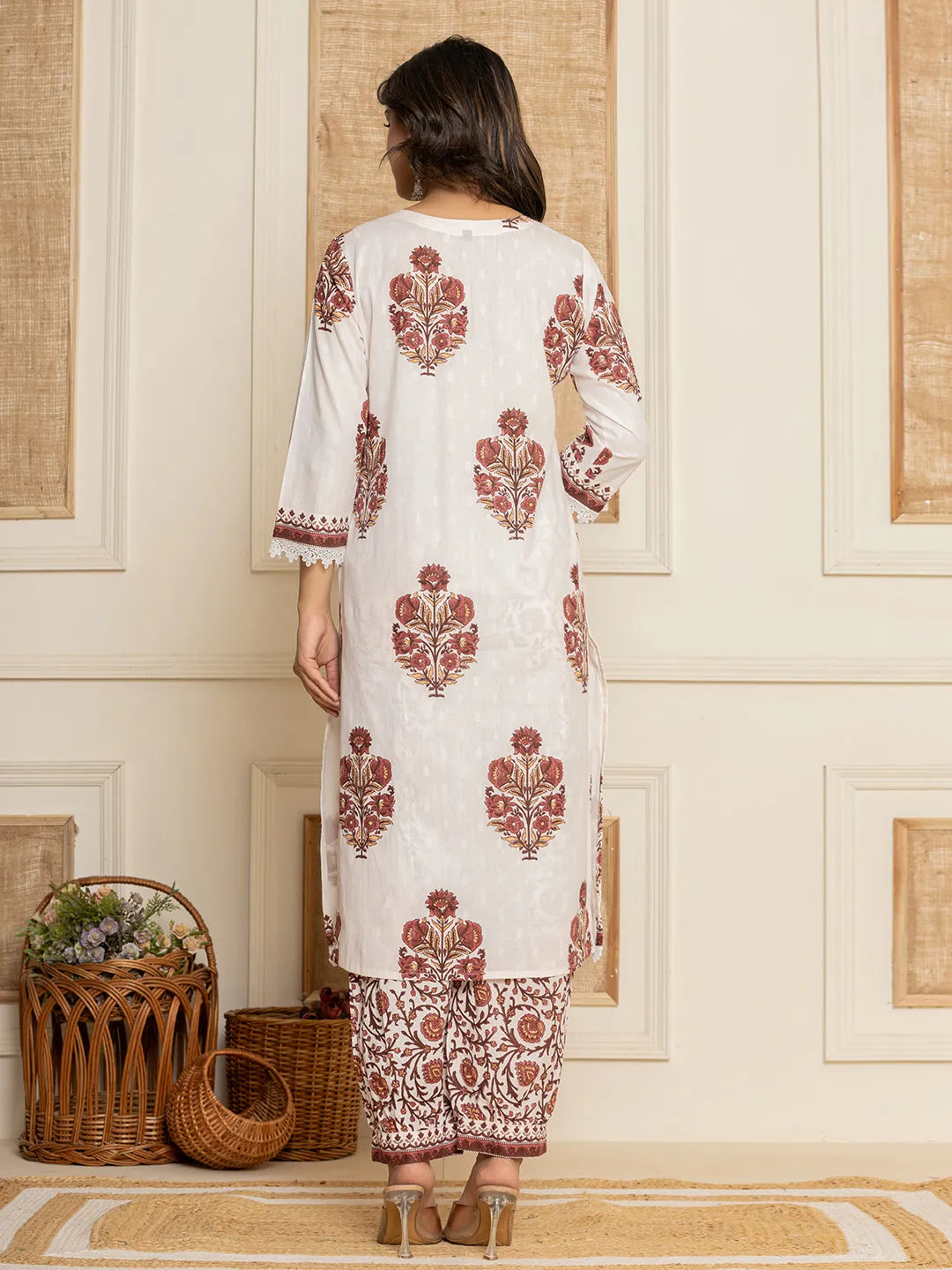 Yufta Cotton Maroon Kurta Dupatta Set