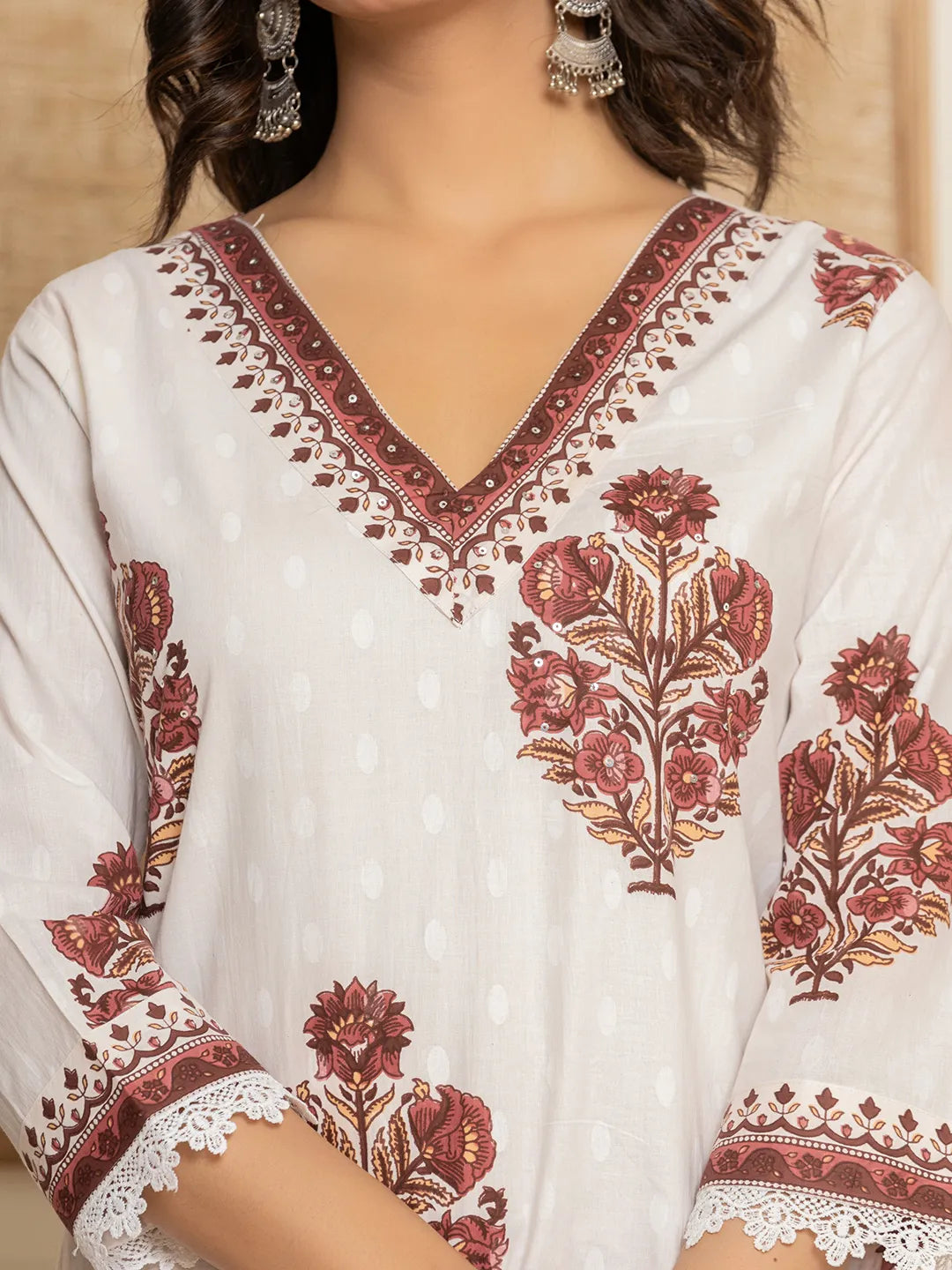 Yufta Cotton Maroon Kurta Dupatta Set