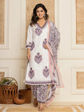 Yufta Cotton Purple Kurta Dupatta Set