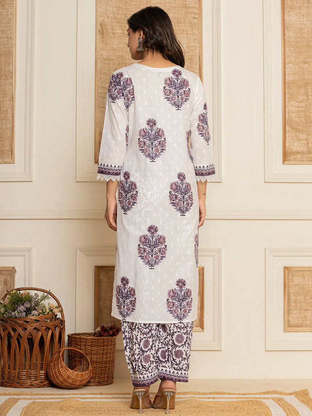 Yufta Cotton Purple Kurta Dupatta Set