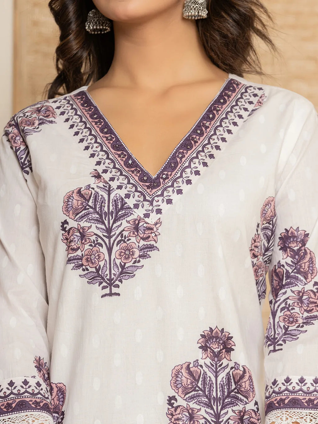 Yufta Cotton Purple Kurta Dupatta Set