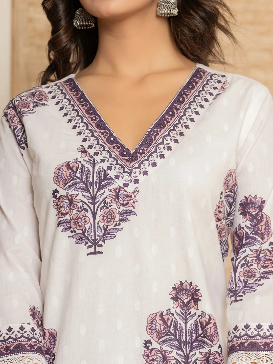 Yufta Cotton Purple Kurta Dupatta Set