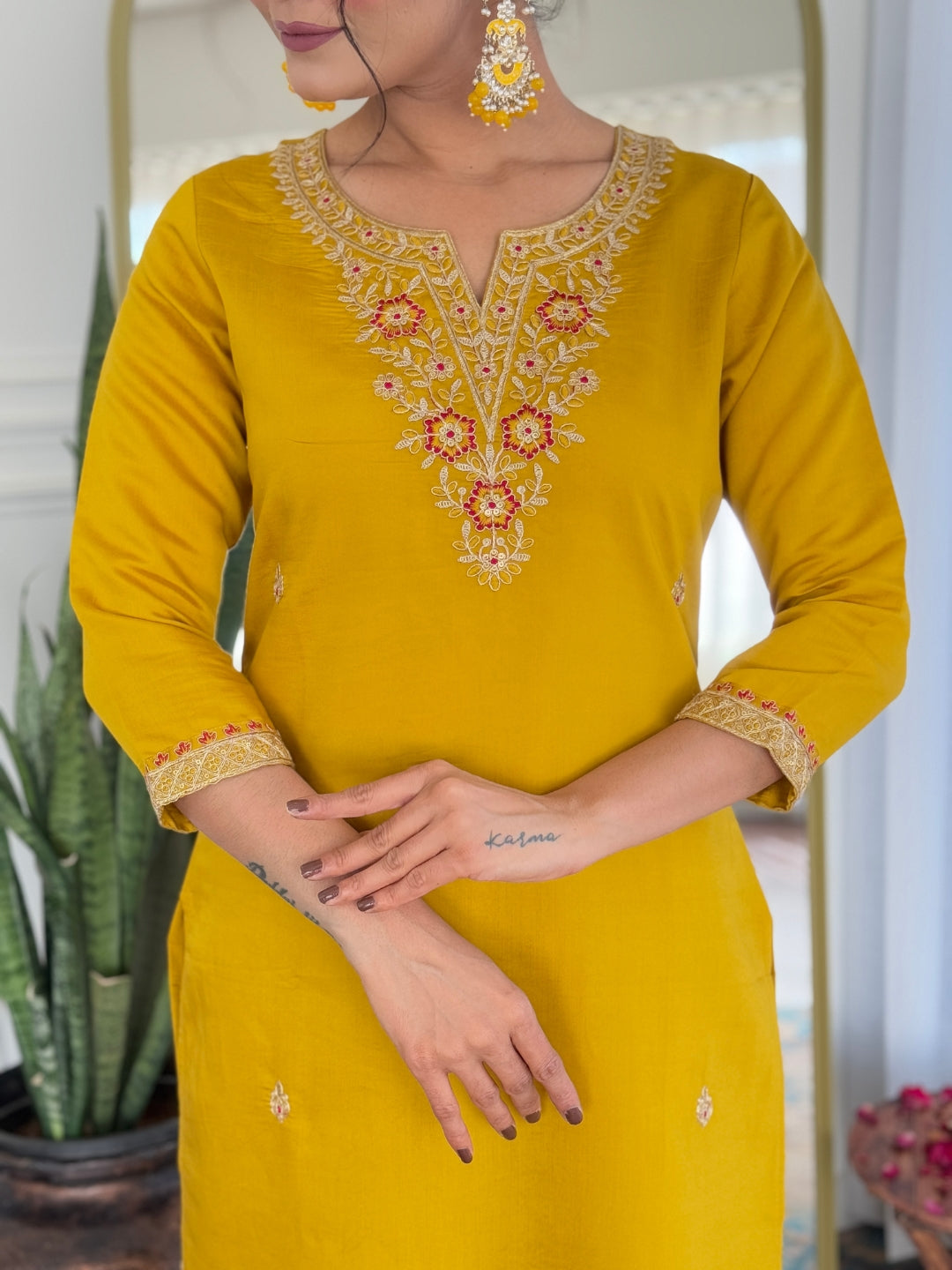 The52 Women's Beautiful Rayon Embroidery work Straight Kurta with Pant and Dupatta Set