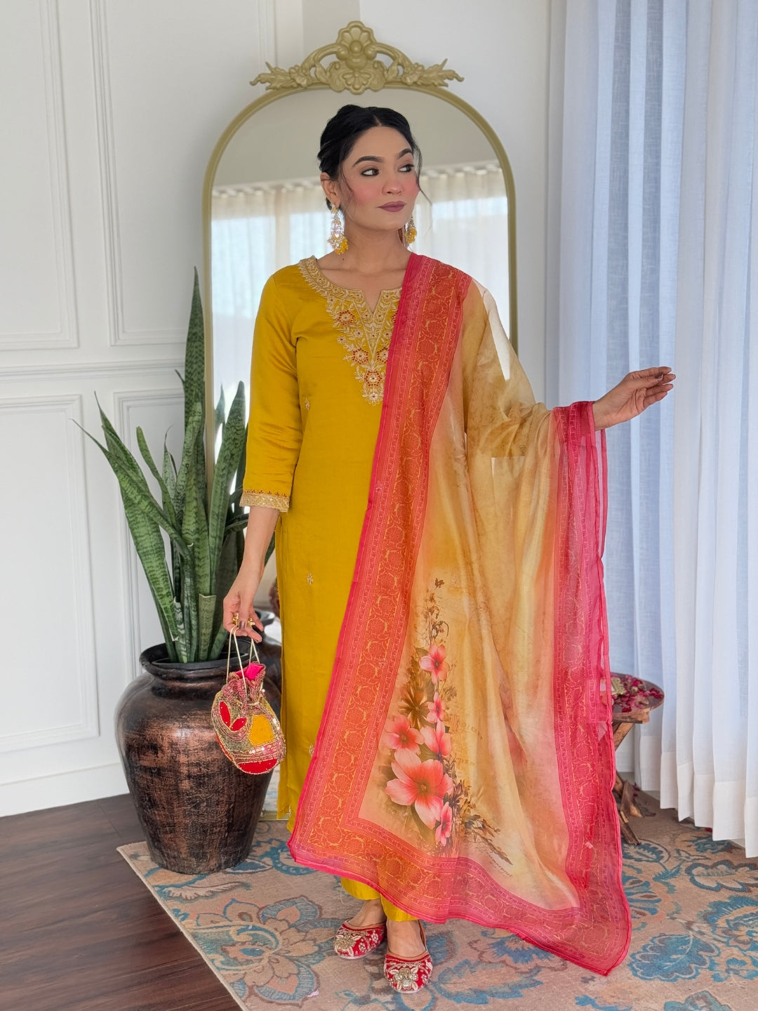 The52 Women's Beautiful Rayon Embroidery work Straight Kurta with Pant and Dupatta Set