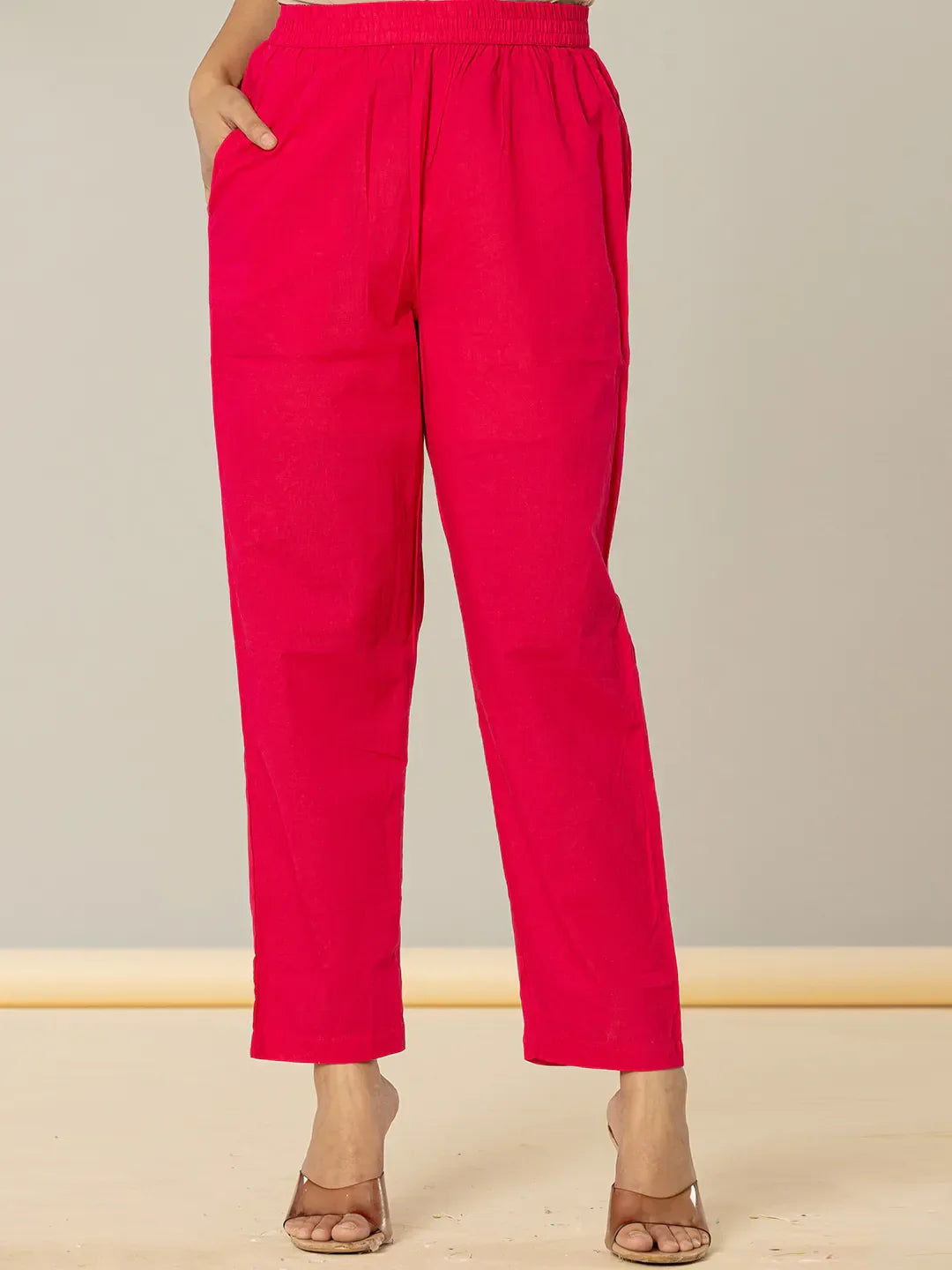 Yufta Cotton Leheriya Hot Pink Kurta Dupatta Pant Set