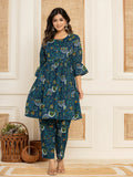 Yufta Blue Cotton Maternity Kurta Pants Set