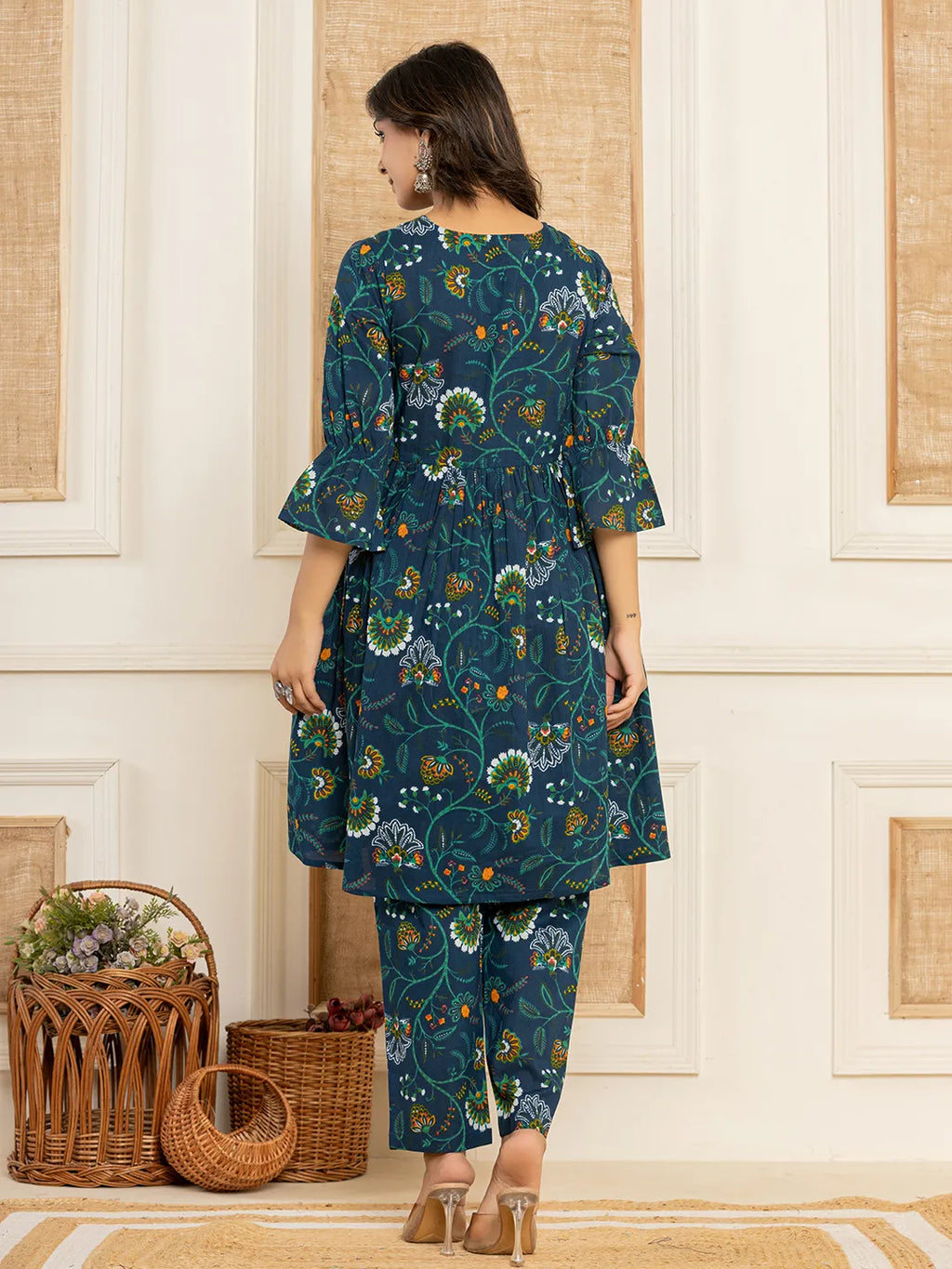 Yufta Blue Cotton Maternity Kurta Pants Set