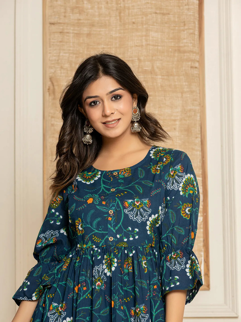 Yufta Blue Cotton Maternity Kurta Pants Set