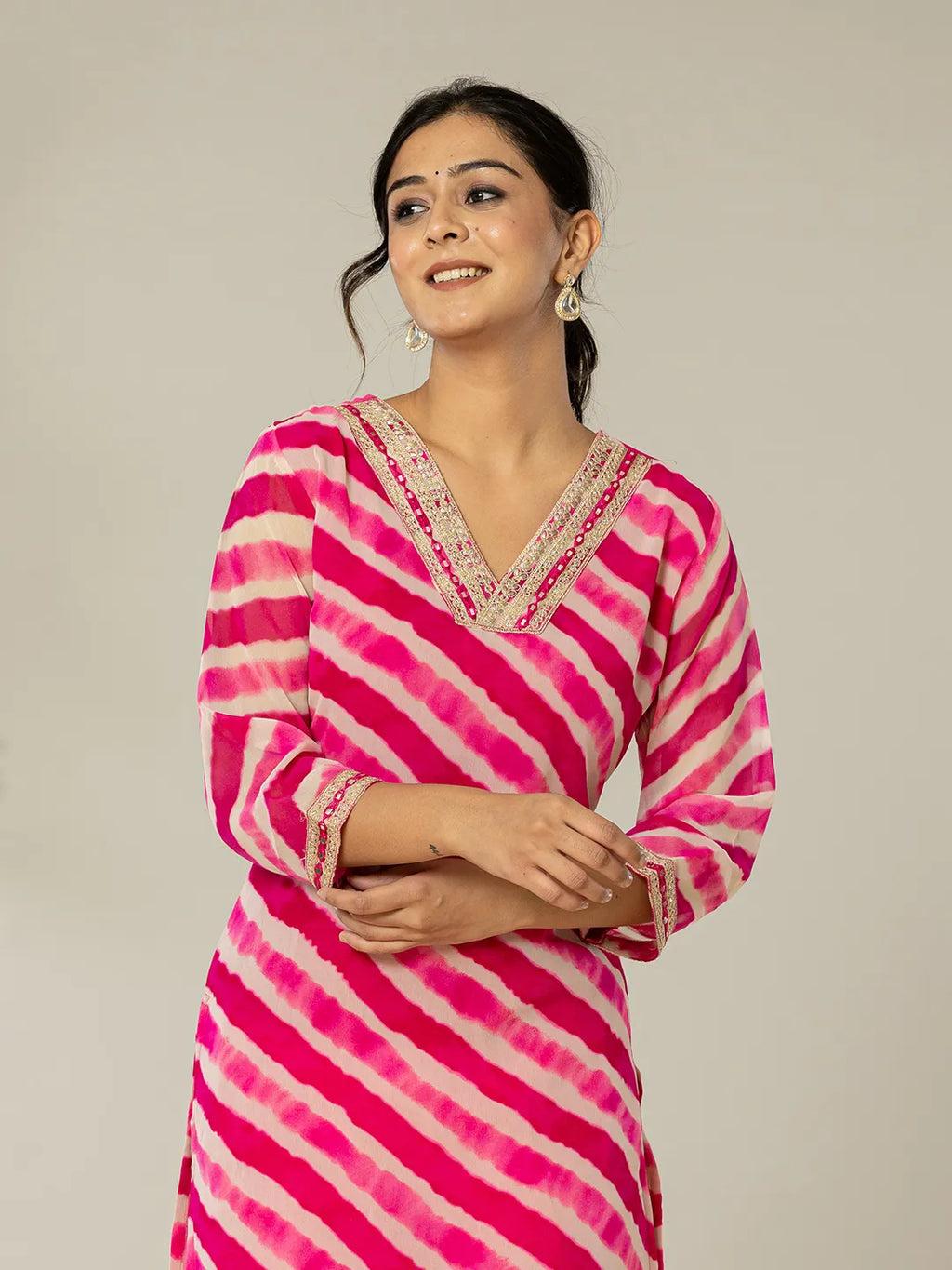 Yufta Pink Georgette Lehriya Kurta
