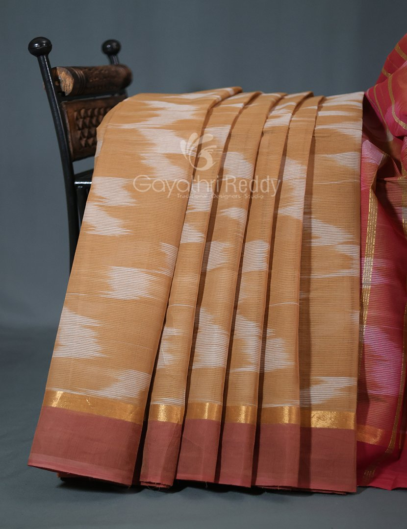 Dual Shades of Light Beige And Dark Rust Mangalagiri Ikkat Cotton Saree By Gayathri Reddy Designer Studio