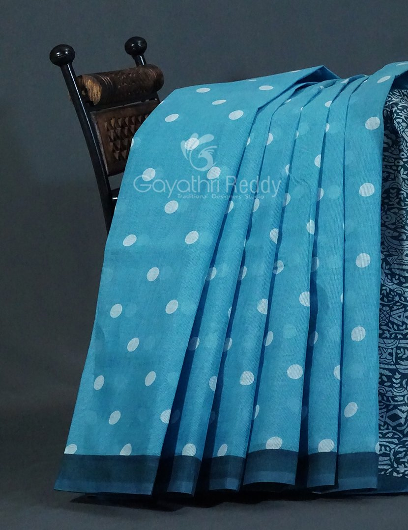 Shades of Sky Blue With Polka Print Munga Cotton Saree By Gayathri Reddy Designer Studio