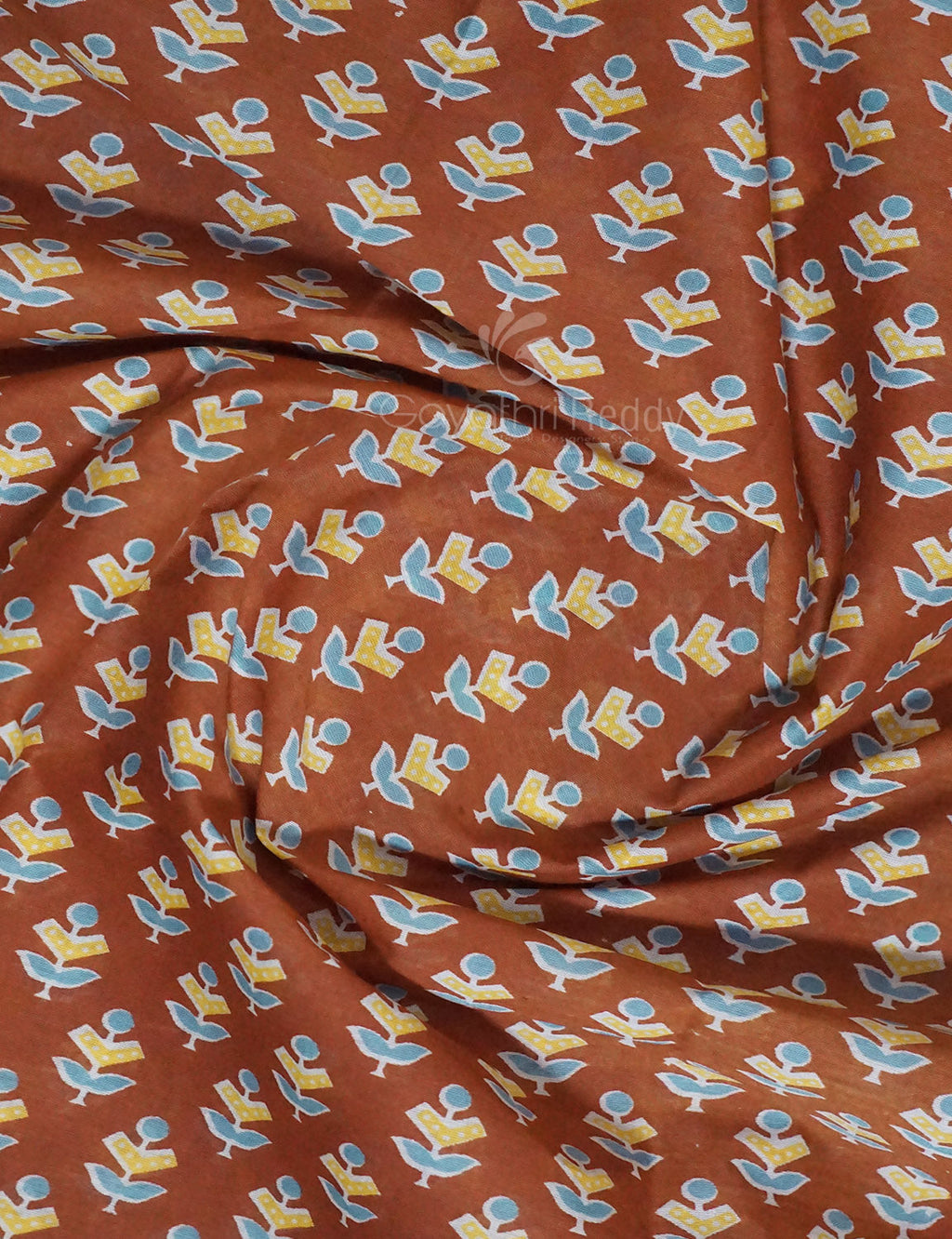 Rust Colour Bagroo Print Pure Mulmul Cotton Saree By Gayathri Reddy Designer Studio