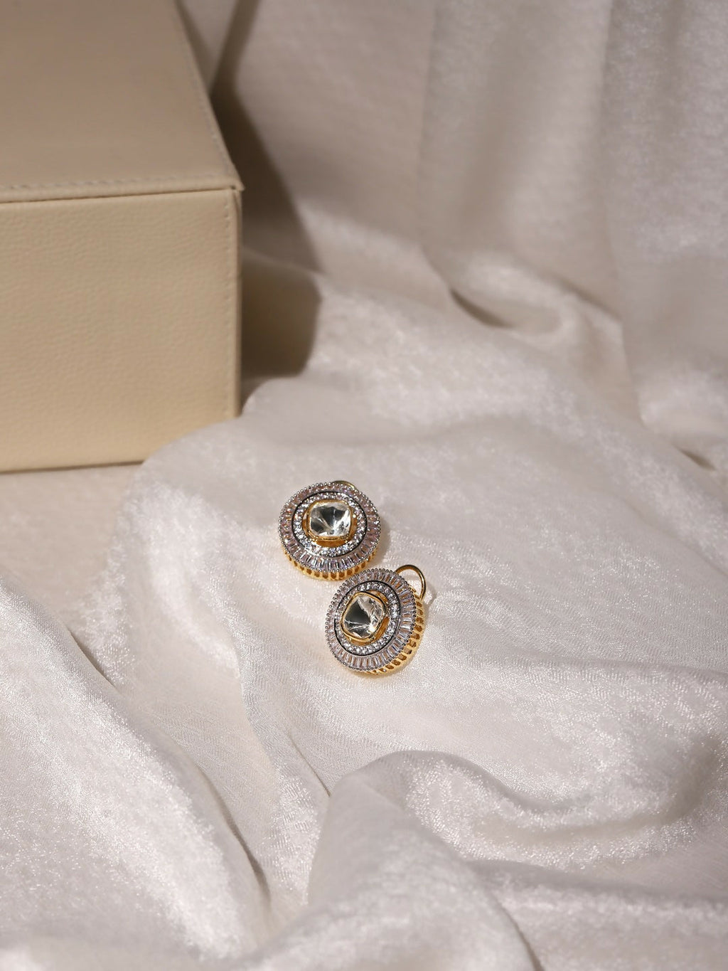 Diamond & Semi Precious Stone Round Oversized Studs- Ruby Raang