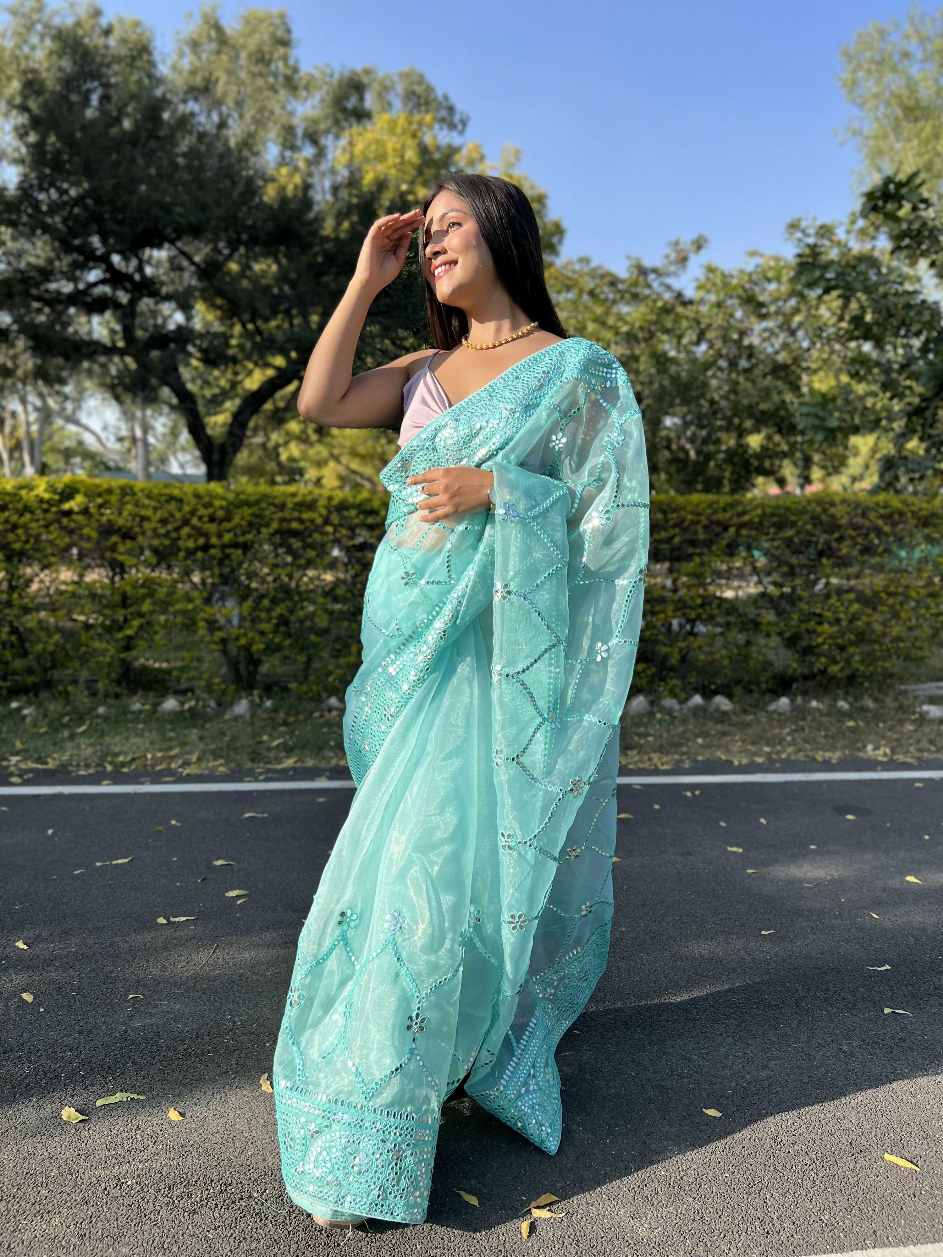 Vamsee Naina Blue Organza Saree
