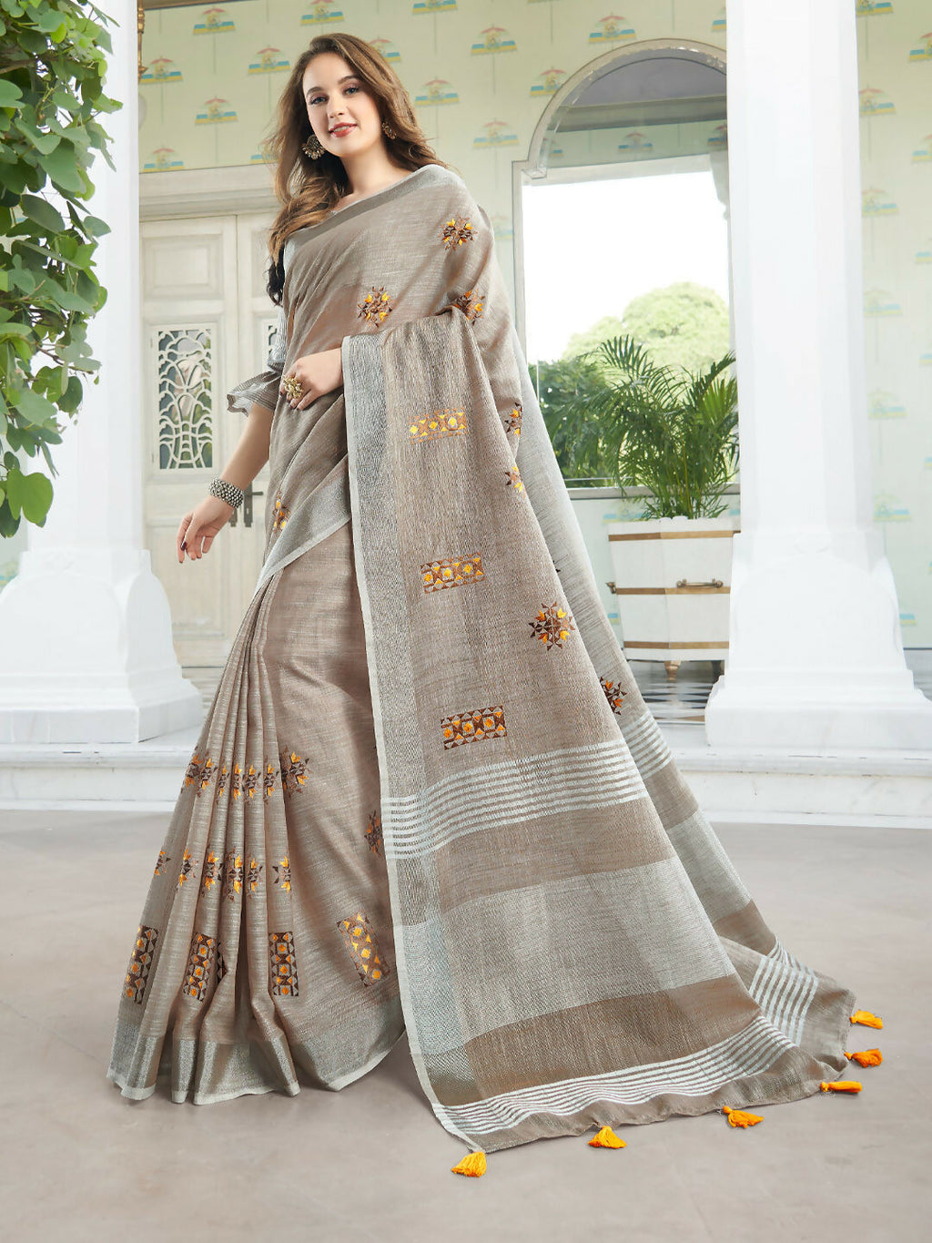 Shree Shyam Fashion Linen Light Beige Saree