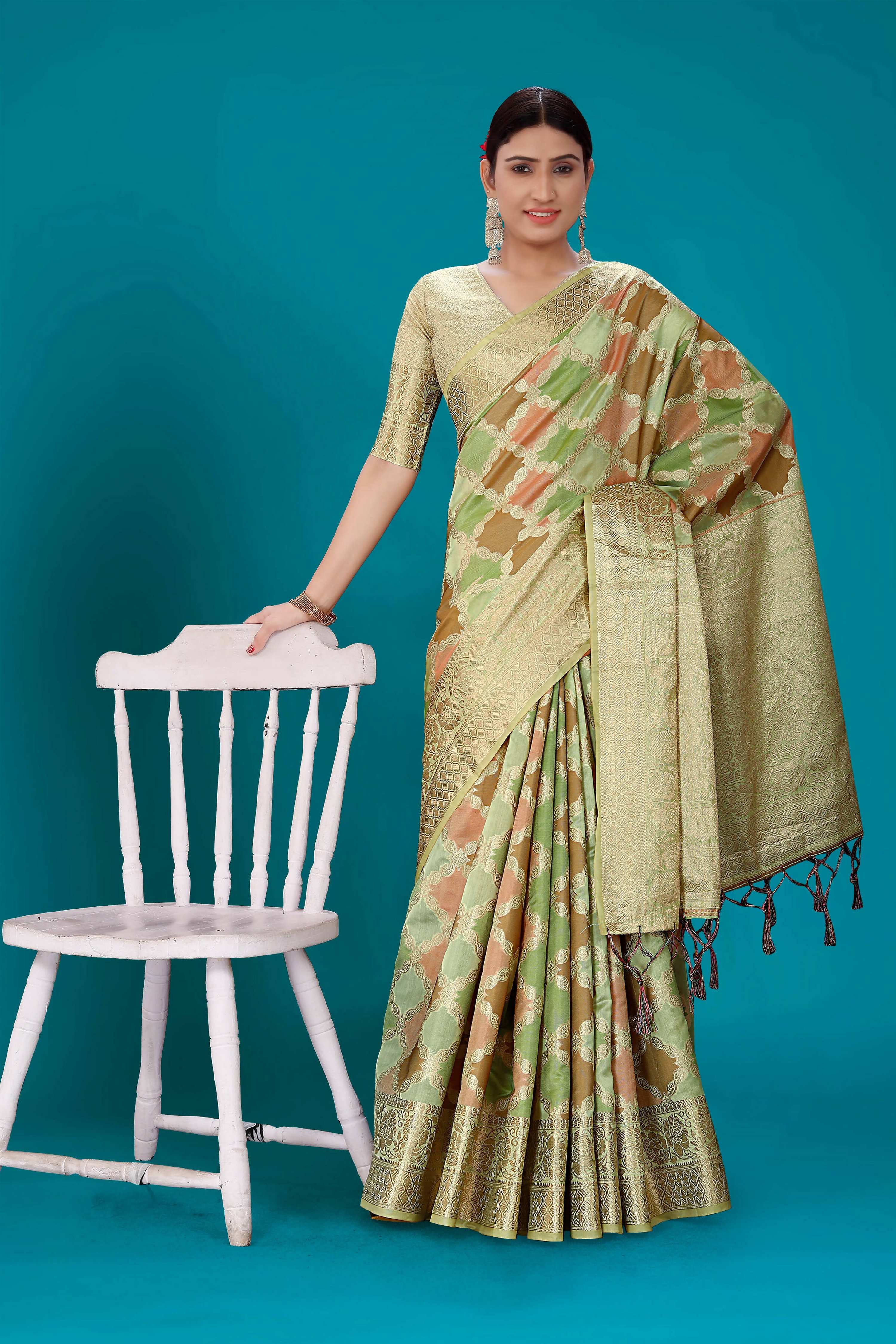 Pista Soft Organza Woven Design Saree with Unstitched Blouse Piece - Zaara