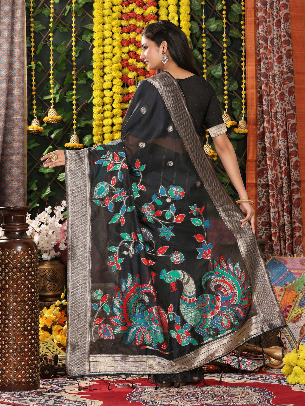 Shree Shyam Fashion Linen Cotton Black Saree