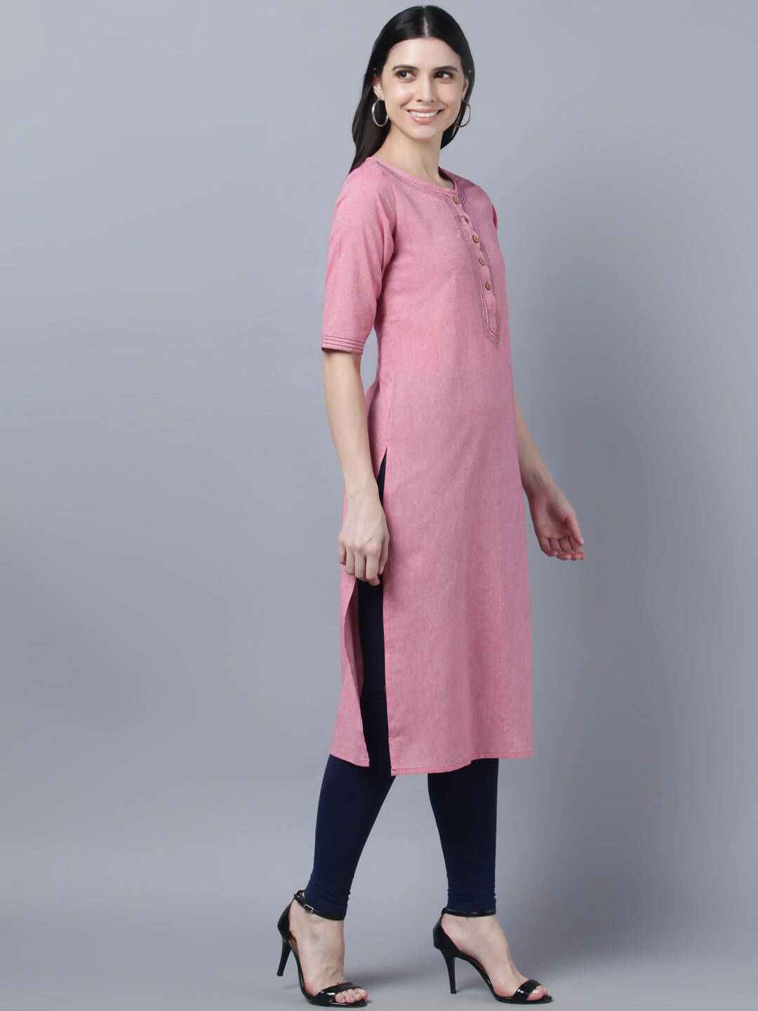 Myshka Women Pink Solid Straight Kurta