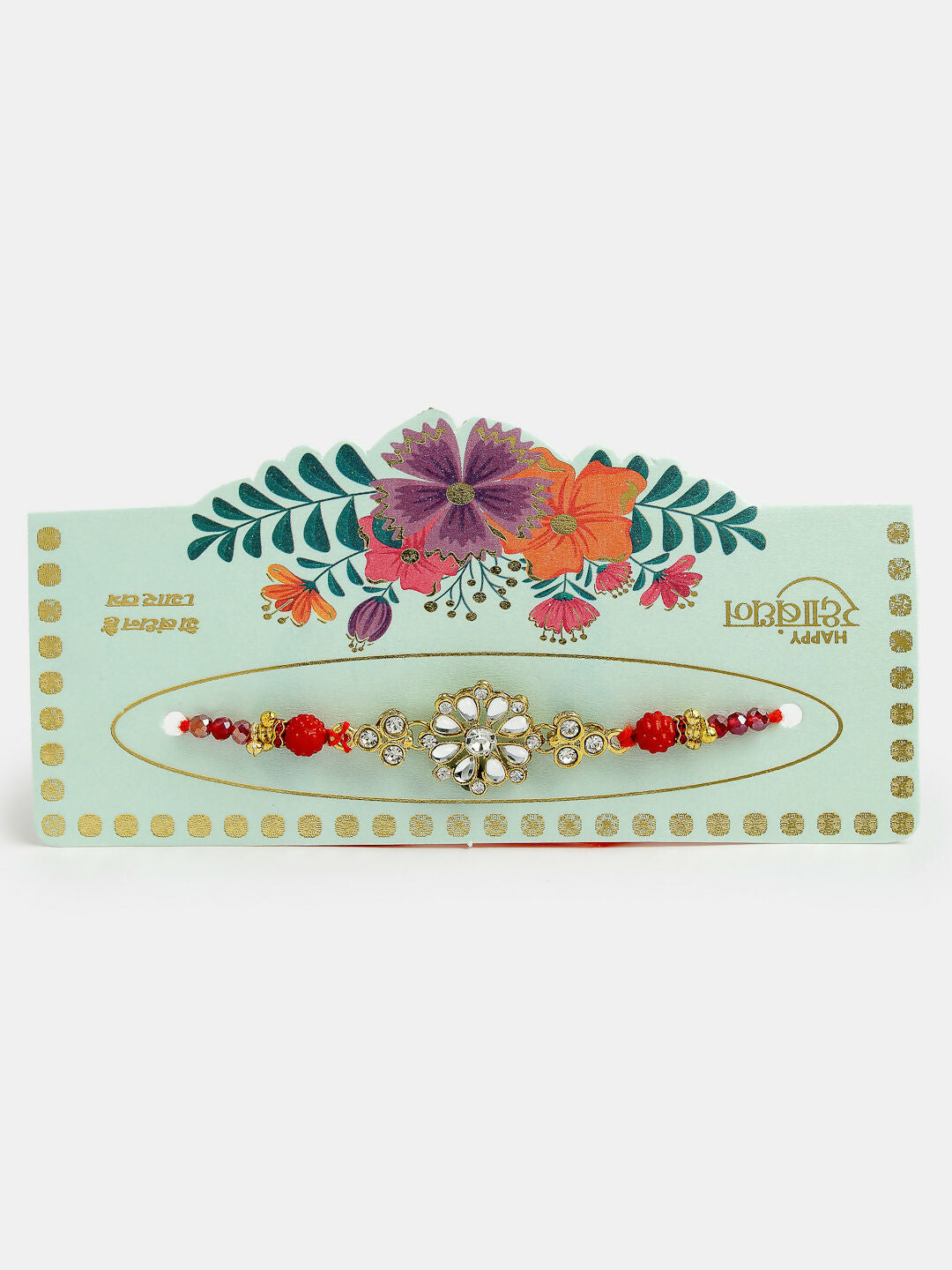 NVR Men Set of 2 Gold-Toned Stone-Studded Rakhi With Roli Chawal