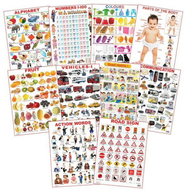 Dreamland Educational Charts - Combo 4 (10 Charts) : Children Early Learning Laminated Chart