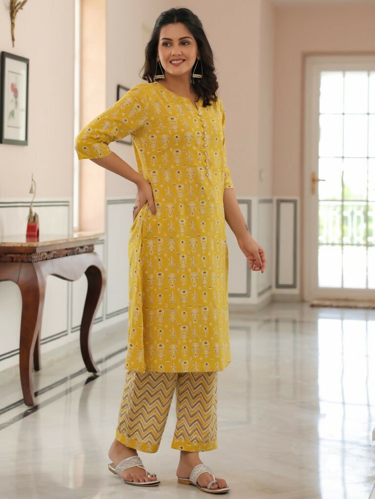 Aramya A-line Soft Cotton Butti Print Women's Kurta - Yellow