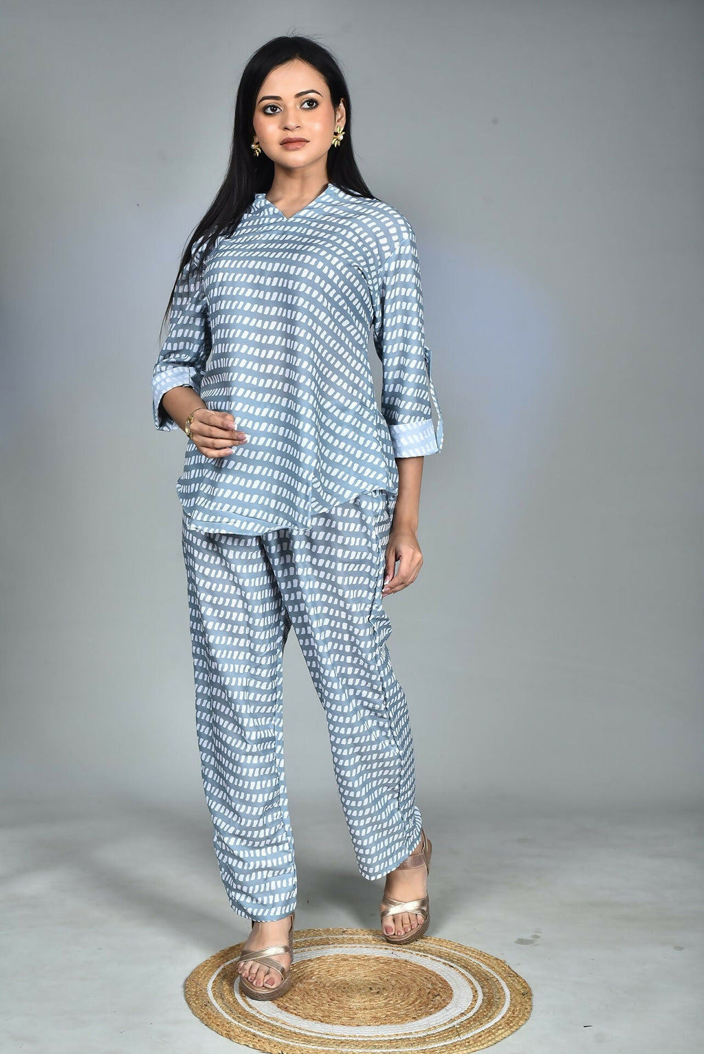 Morchari Digital Print Semi Muslin Co-Ord Set Top & Trouser-Multicolor