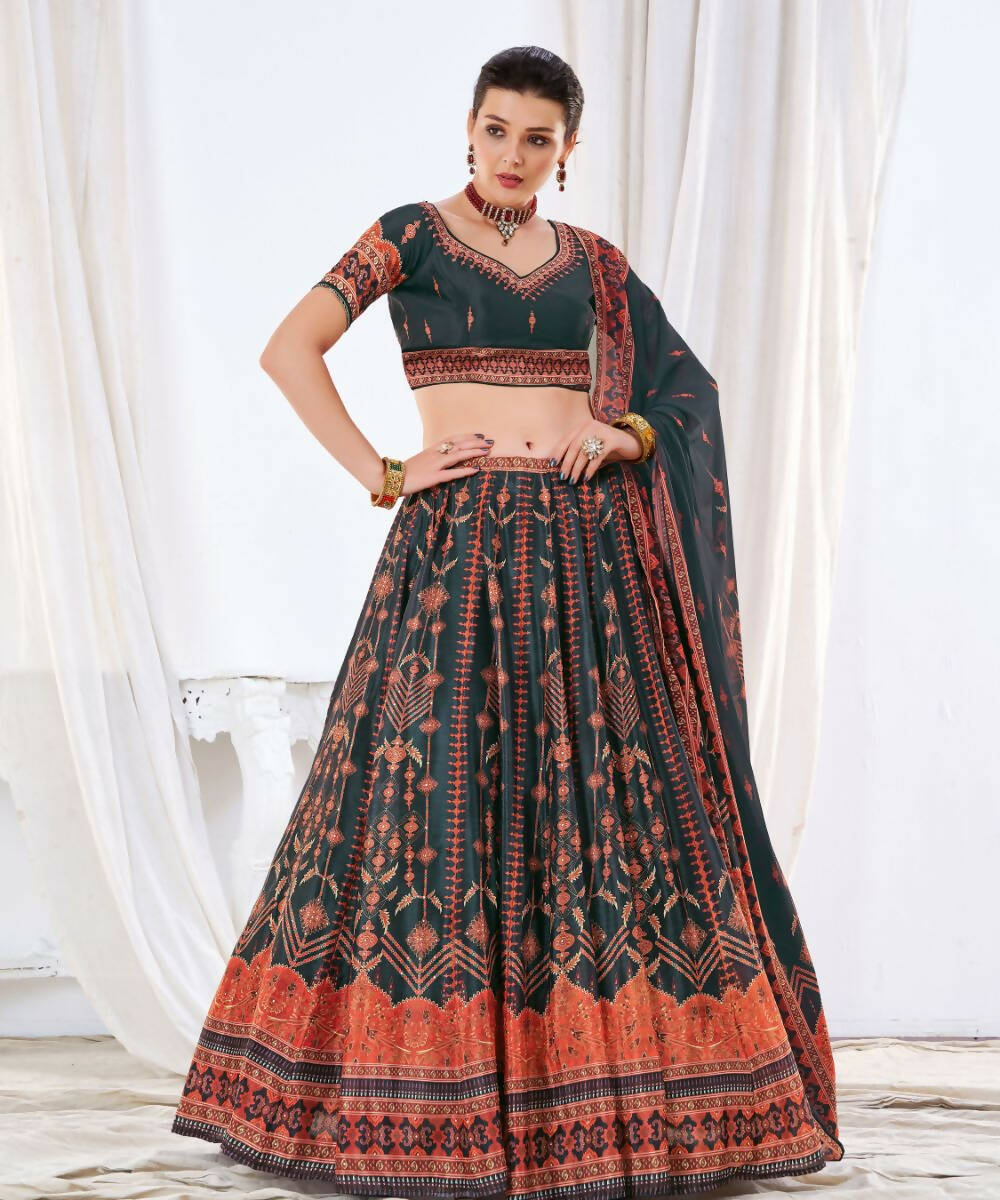 Wedding Designer Black Chinon Lehengha Choli - Anbazaar