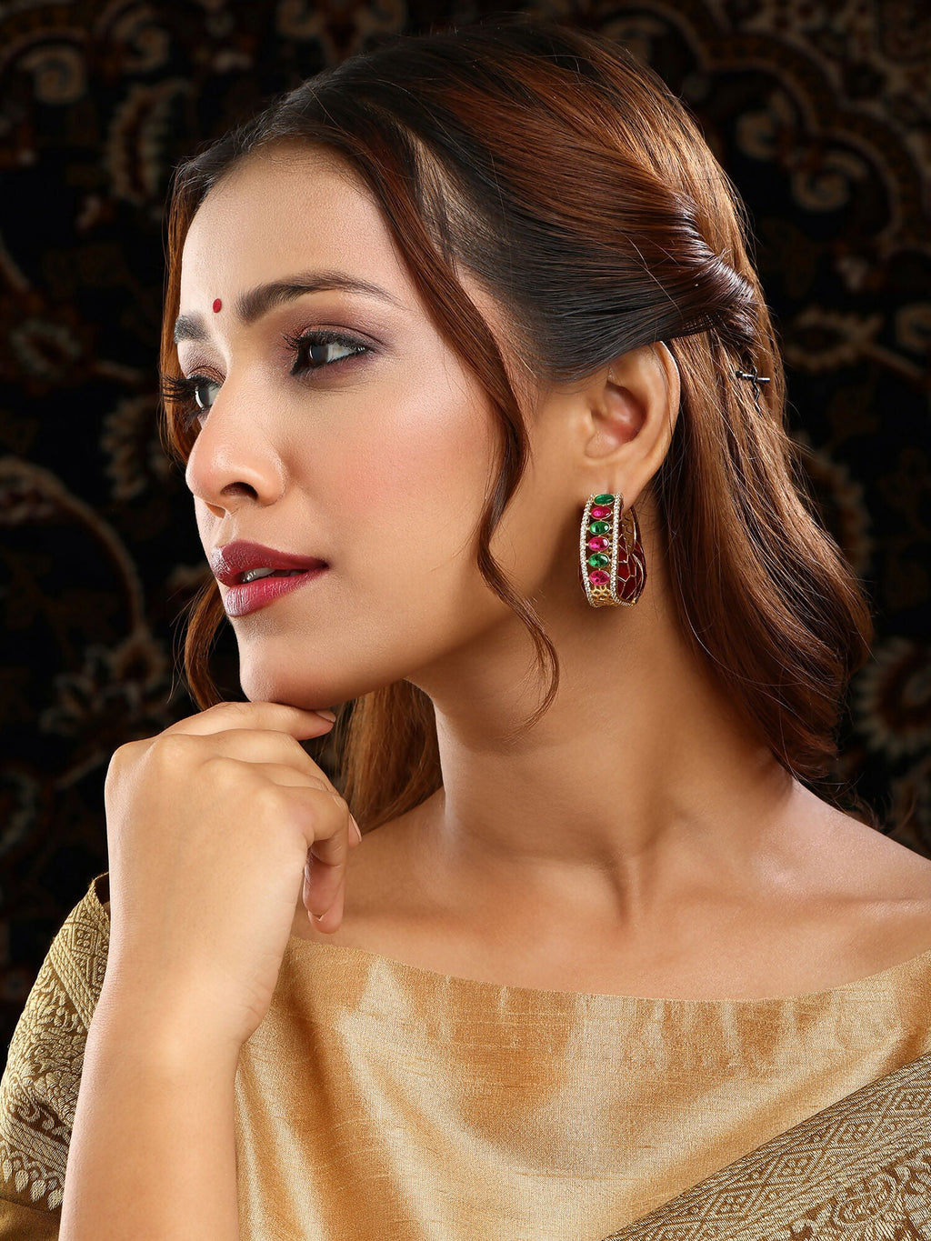 Ruby Raang Gold Polished Kundan Work Multi Loops