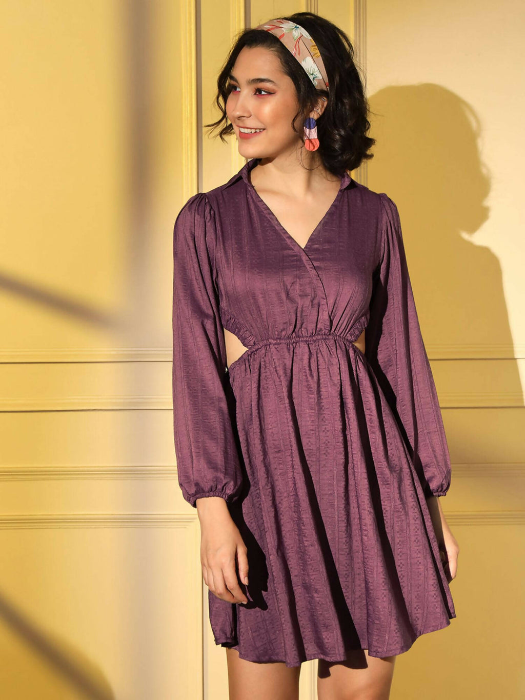 Wine Viscose Solid Flared Dress - Shivani