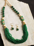 Mominos Fashion Johar Kamal Women's Green Beads Pearls Gold-Polished Jewellery Set