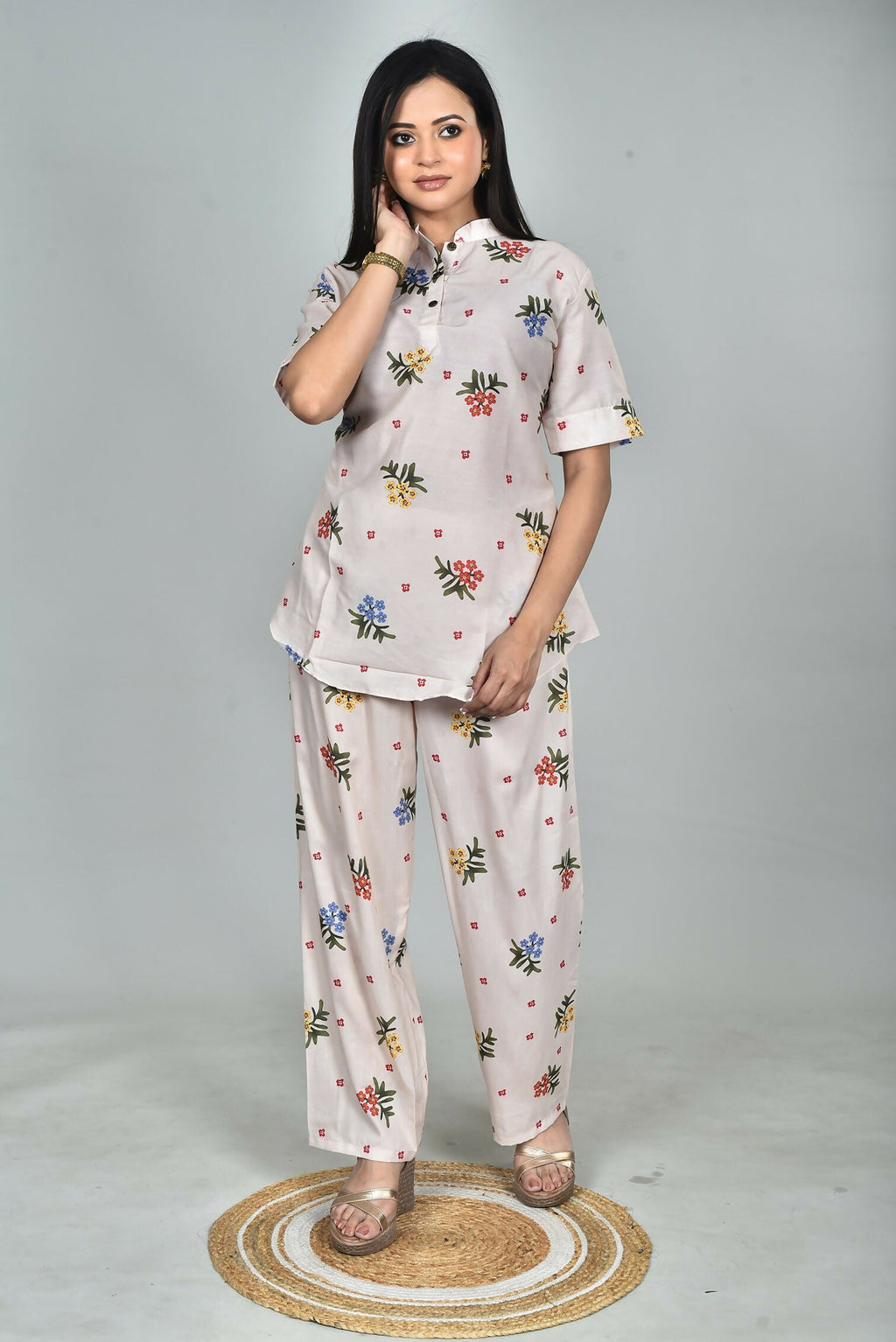 Morchari Digital Print Semi Muslin Co-Ord Set Top & Trouser-Multicolor