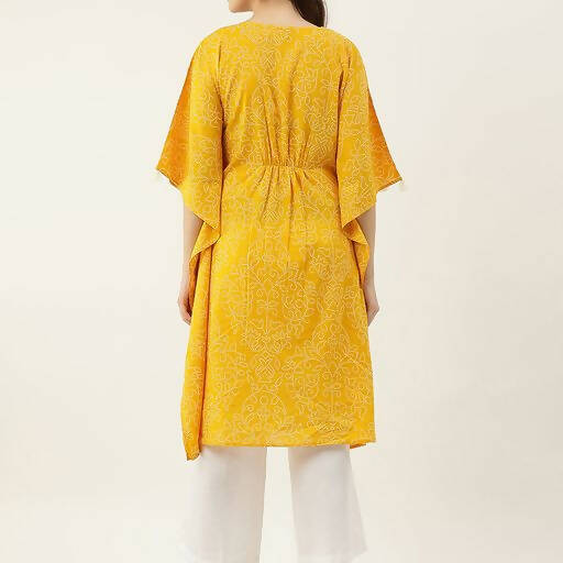 FIORRA Women's Printed Pure Cotton Kaftan Kurta - Yellow
